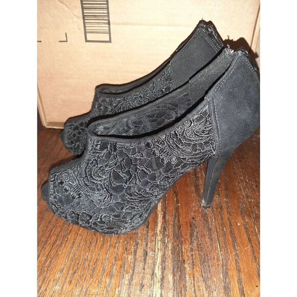 Size 8 Elle Peep Toe Black Lace Platform Pump Stiletto High Heel Dress Shoes - Picture 3 of 6